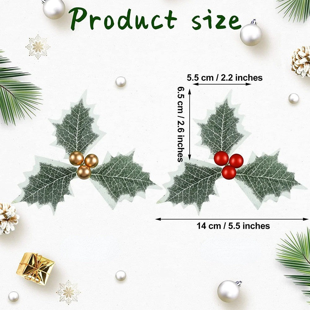 10-100pcs Artificial Holly Berries with Leaves for Christmas Wreath Flower Arrangement Gift Scrapbooking Decor Fake 5/6cm