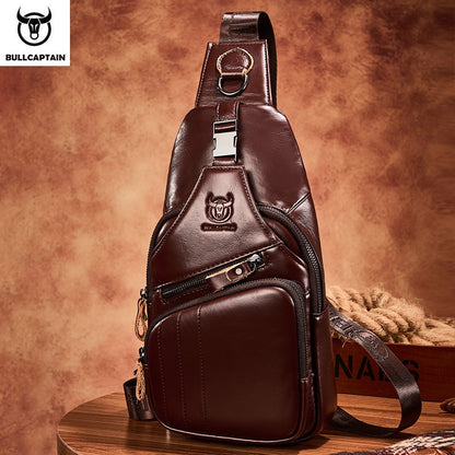 BULLCAPTAIN Bag Genuine Leather Chest Bag Men's Fashion Style Casual Straddle Bag Business Large Capacity Leather Men's Luggage
