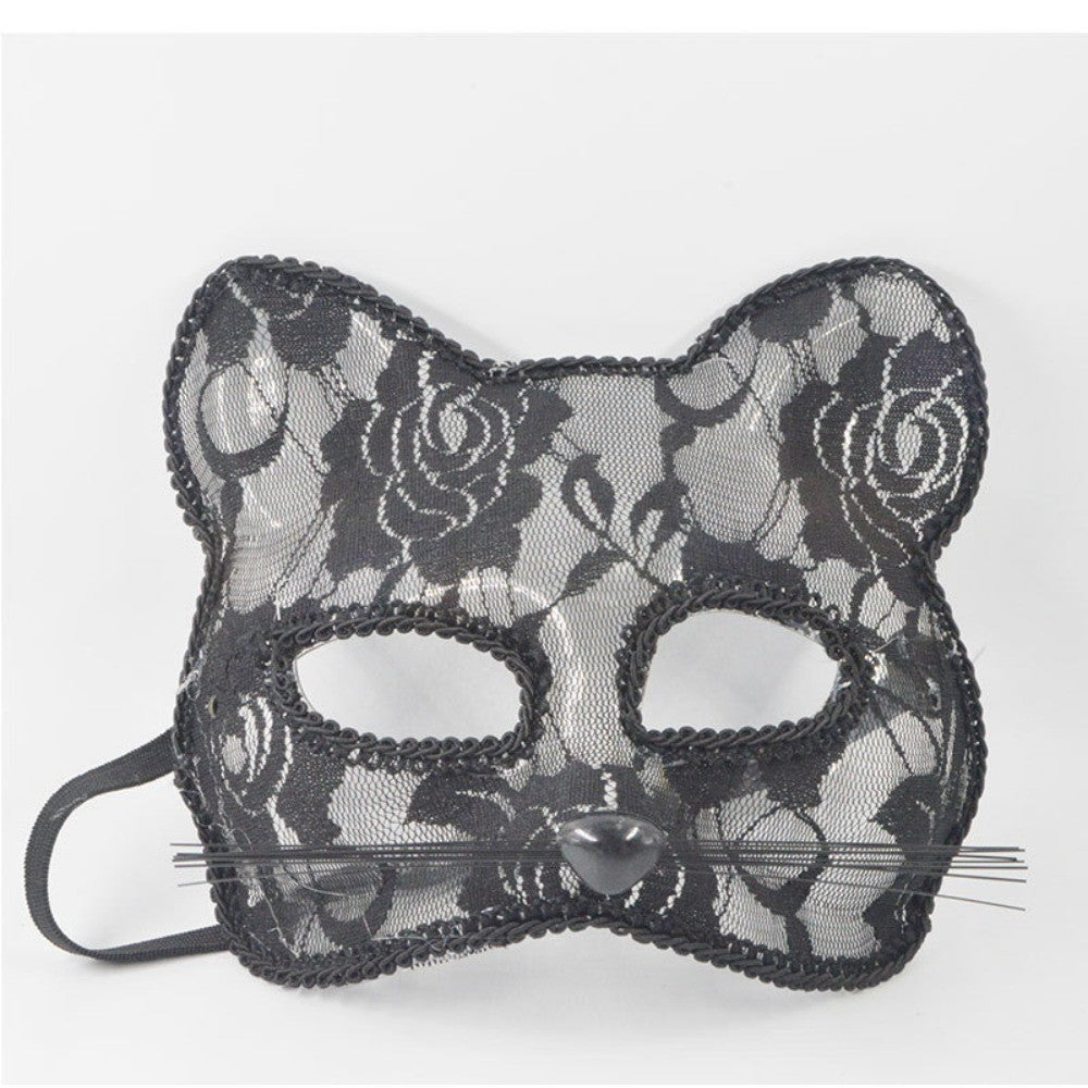 Lace Cat Face Mask Women Halloween Cosplay Costume Accessory Masquerade Party Prop