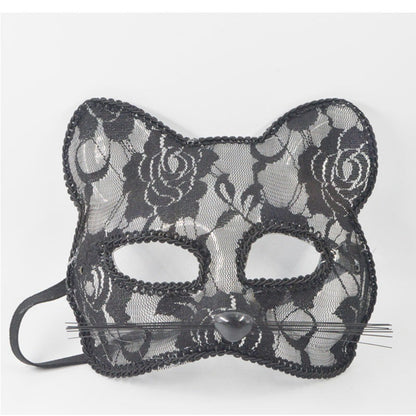 Lace Cat Face Mask Women Halloween Cosplay Costume Accessory Masquerade Party Prop