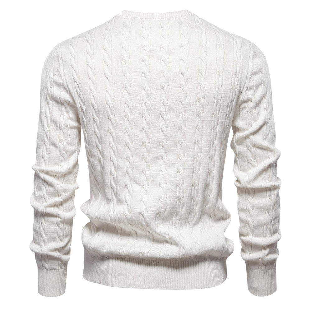 AIOPESON Mens Giraffe Embroidery Cotton Sweaters Round Neck Classic Twist Patterned Pullover Knitted Sweater for Men