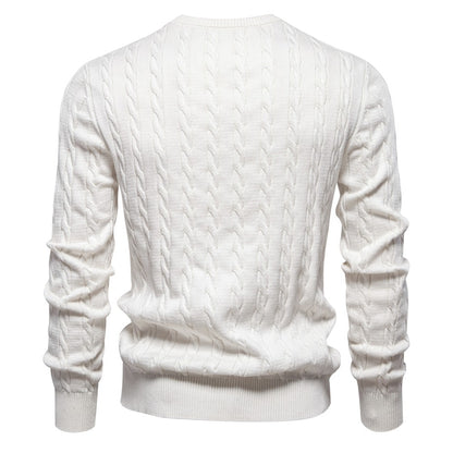 AIOPESON Mens Giraffe Embroidery Cotton Sweaters Round Neck Classic Twist Patterned Pullover Knitted Sweater for Men