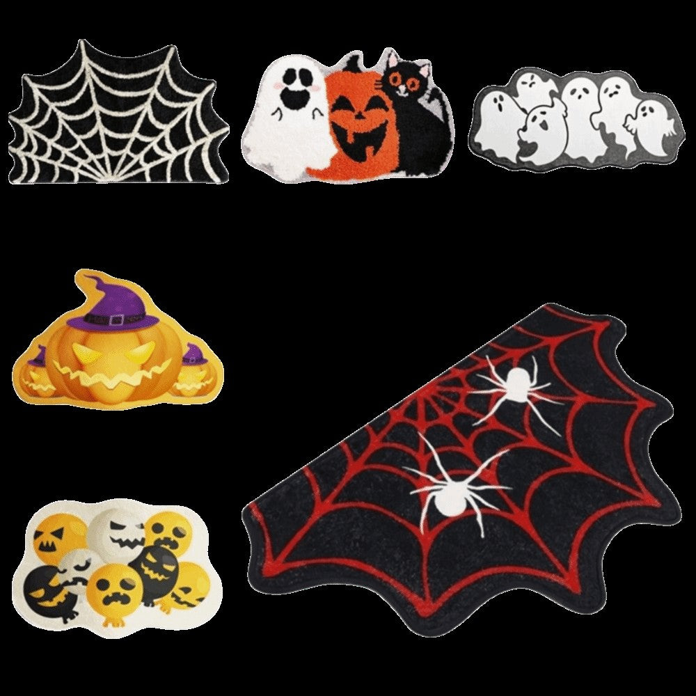 Trendy Crystal Velvet Halloween Door Mat Ghost Pumpkin Absorbent Floor Mat Wear-resistant Non-slip Ghost Rug for Halloween