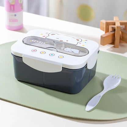 Conjunto de Copo Lancheira Infantil de Plástico Portátil 1200ML com Garfo e Lancheira Infantil com Copo de Água, Recipiente para Armazenamento de Alimentos