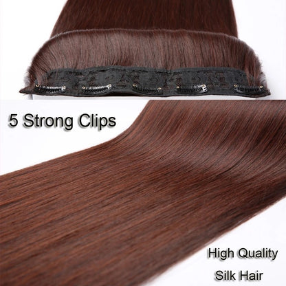 Alongamento de Cabelo Sintético Invisible Hair Extensions com 5 Clipes, 60cm, Liso, Resistente ao Calor, para Mulheres