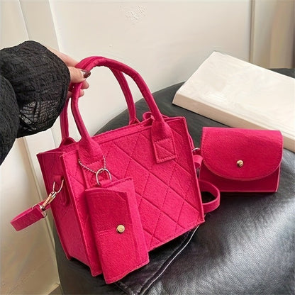 3pcs/set Embossed Women's Handbag Stylish Crossbody Bag, Clutch and Wallet, Solid Color Fabric Shoulder Bag for Women Daily Use