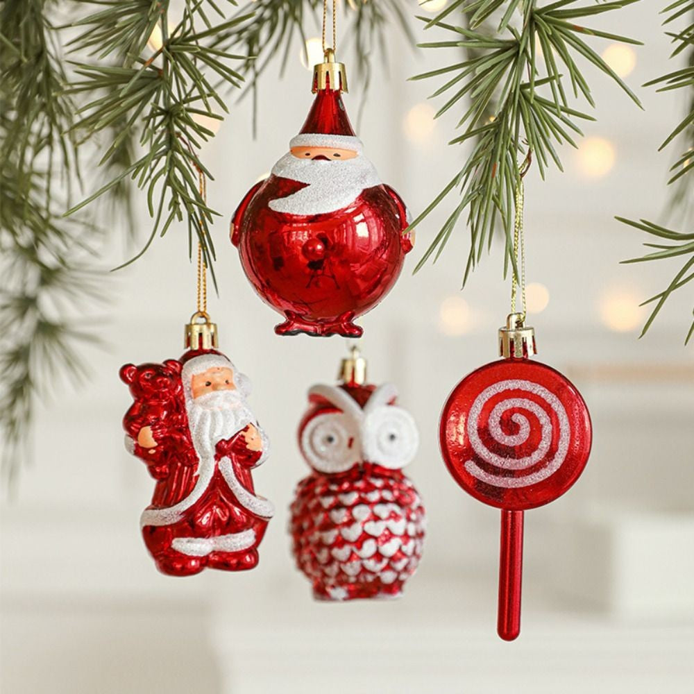 2PCS Red&white Christmas Hanging Decoration Plastic Santa Clause Xmas Ornament Ball Festival Camera Owl Xmas Baubles