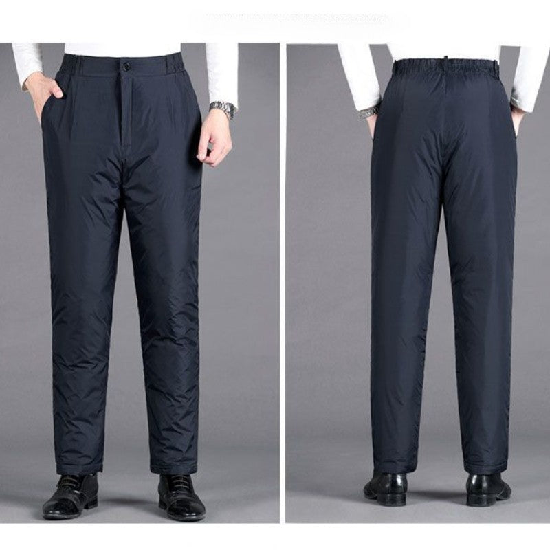 Calça Masculina Grossa de Inverno Corta-vento Quente Reta Acolchoada Algodão Elástico Forrada de Lã para Uso Externo