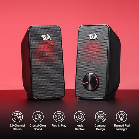 Caixa de Som Redragon GS500 Stentor USB para PC Gamer, Estéreo 2.0 Canais, com Iluminação