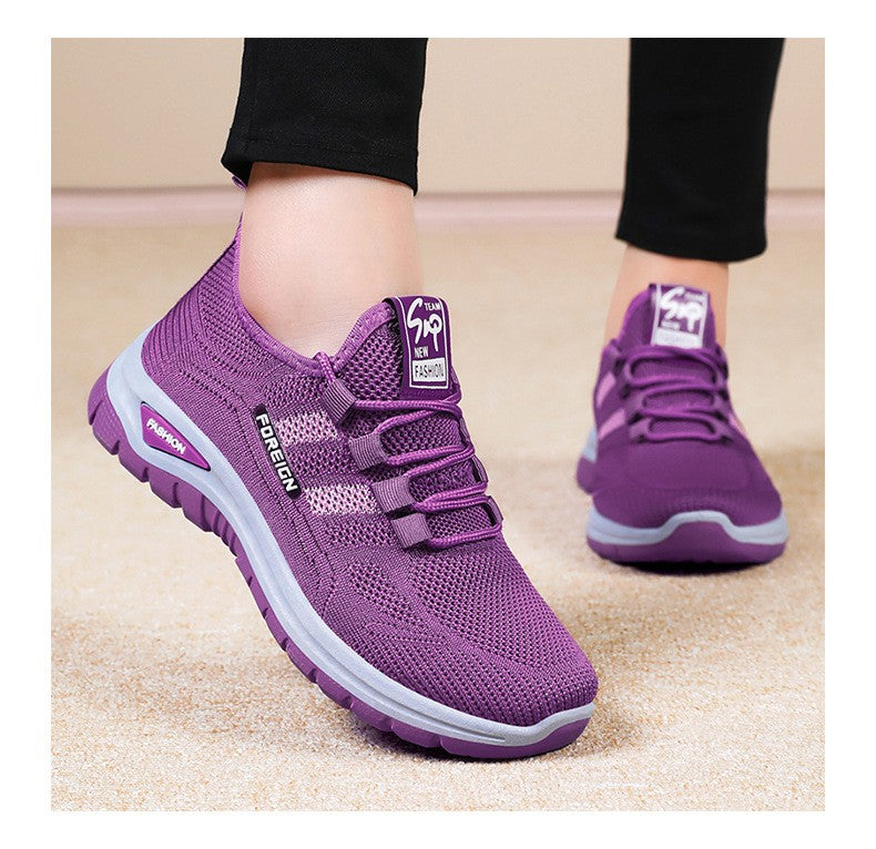 Autumn Women Sneakers Fashion Lace Up Mesh Breathable Outdoor Walking Purple Round Toe Non-slip Thick Sole Tennis Shoe Mujer