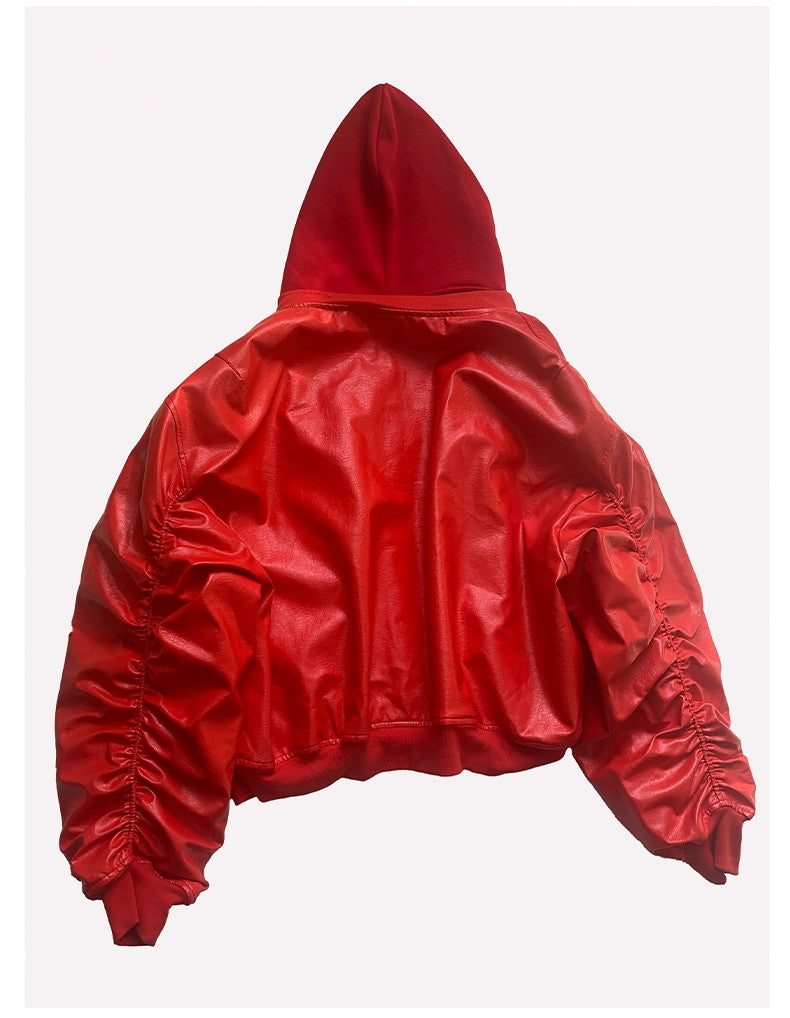 Mauroicardi Autumn Winter Oversized Cool Black Thickened Warm Pu Leather Bomber Jacket Men Hood Luxury Designer Fake 2 Clothes