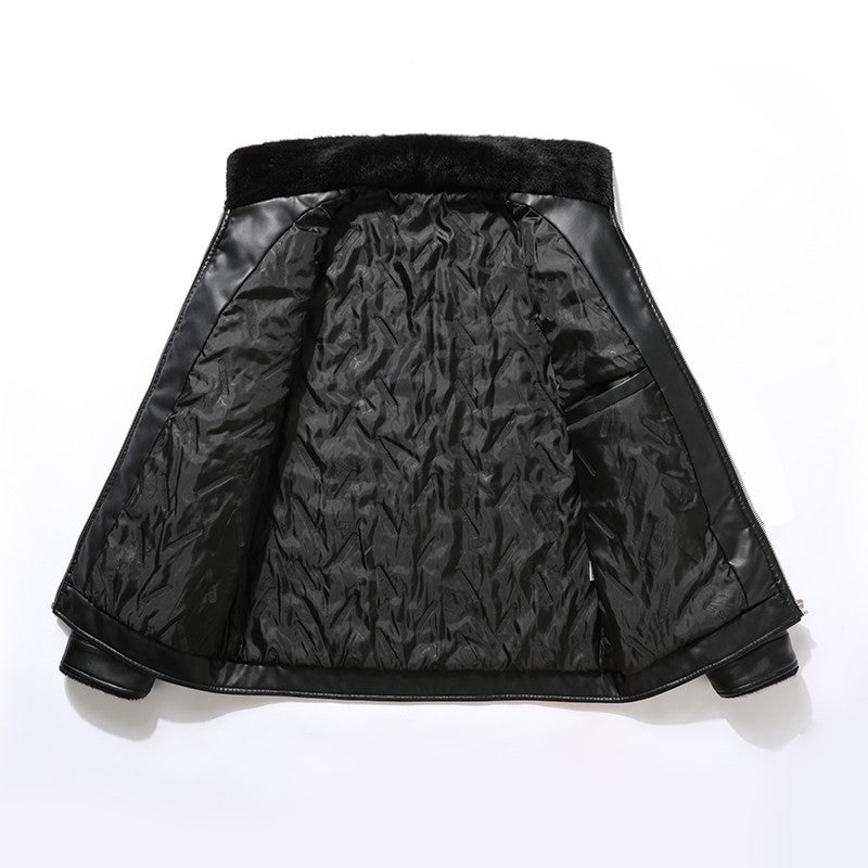 Leather Jacket Men Coats Autumn Fur Collar Luxury Fleece Black Oversized  6XL 7XL 8XL Plus Size Warm Winter Comfort High Quality