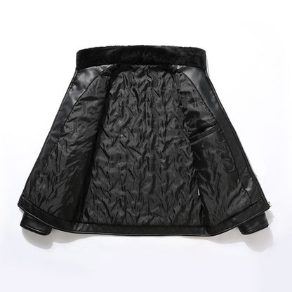 Leather Jacket Men Coats Autumn Fur Collar Luxury Fleece Black Oversized  6XL 7XL 8XL Plus Size Warm Winter Comfort High Quality