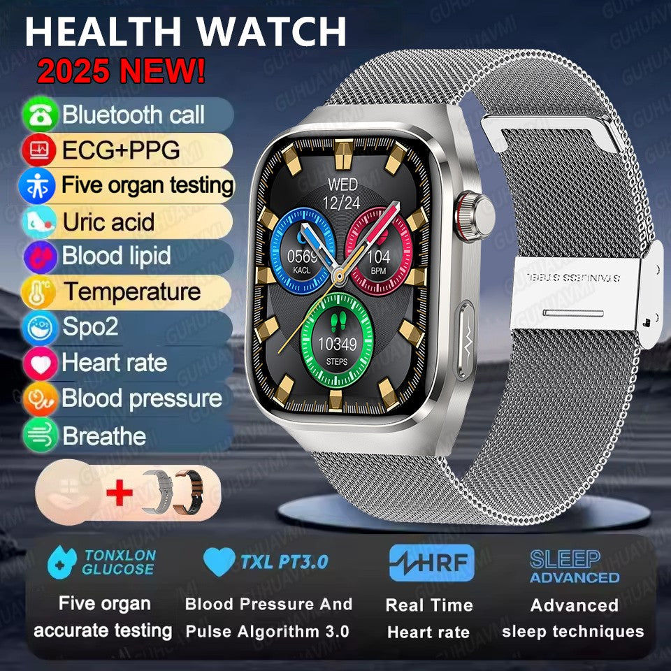 2025 Novo Smartwatch Tela AMOLED de 2.04 polegadas Chamada Bluetooth IP68 À Prova D'água 650mA Smartwatches Esportivos Masculinos Android Grau Militar