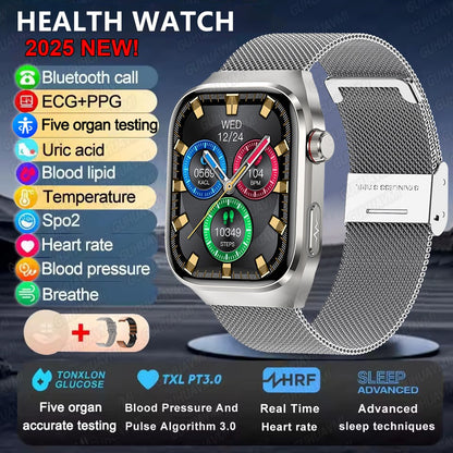 2025 Novo Smartwatch Tela AMOLED de 2.04 polegadas Chamada Bluetooth IP68 À Prova D'água 650mA Smartwatches Esportivos Masculinos Android Grau Militar
