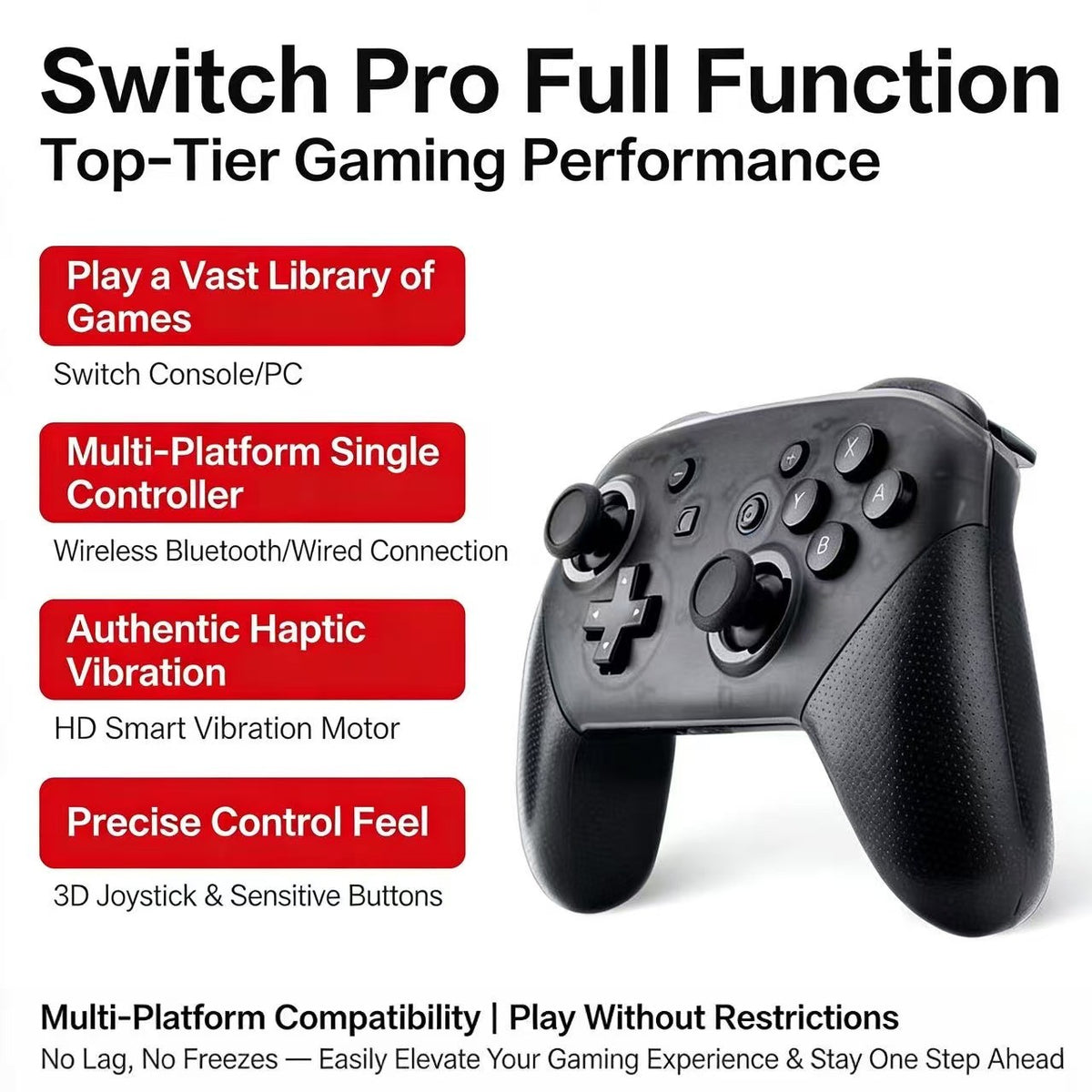Wireless Bluetooth Gamepad Controller with Wake Function Joystick 6-Axis Gyro HD Vibration for Switch Game Console
