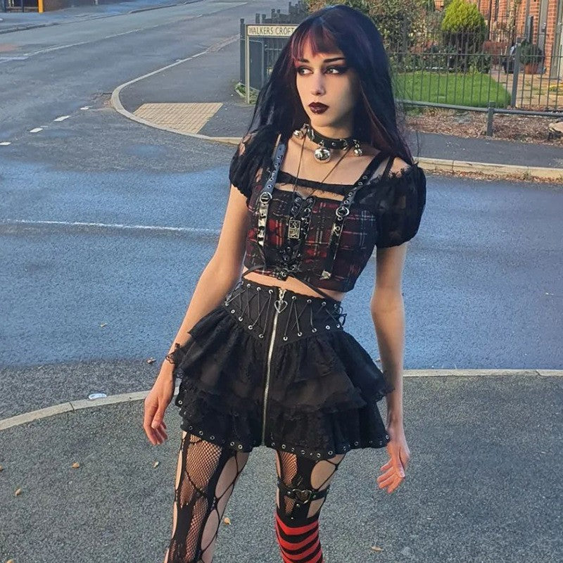 Zipper Front Women's Punk Vintage High Wasit Skirt Japanese Style Kawaii Black Harajuku Gothic Skater Cosplay Mini Skirts