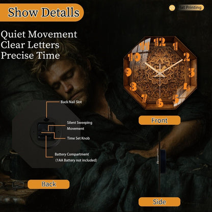 Attractive Premium Intricate Octagon Wooden Carved Deer Wall Clock for Office Farmhouse Valentine's Day Halloween Easter Gifts