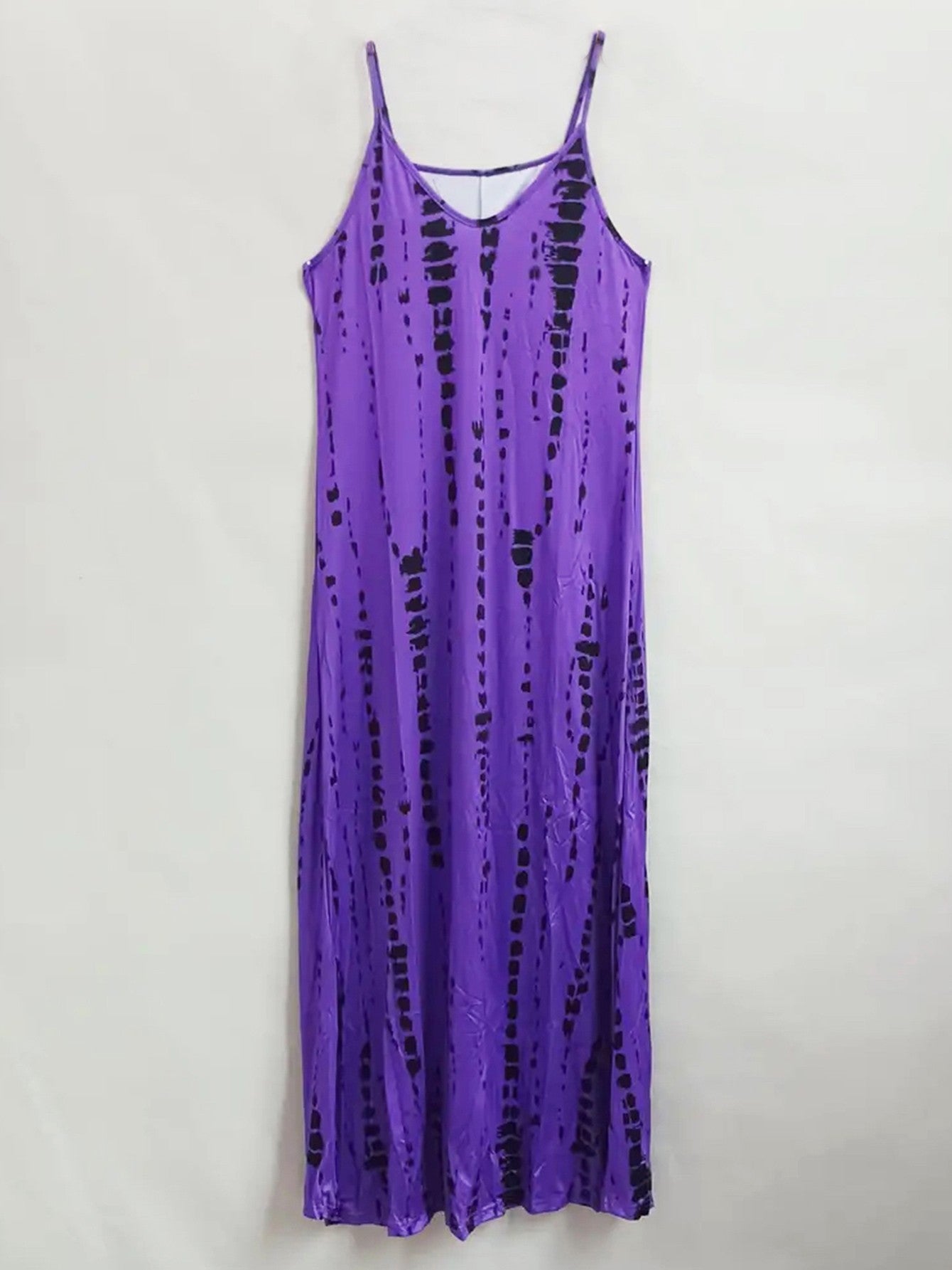 Women's Casual Loose V-neck Tie Dye Printed Spaghetti Maxi Dress Summer Beach Va