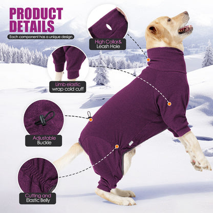 Roupa Quente para Cães à Prova de Vento com Lã, Inverno, Gola Alta, Macacão Completo para Cães Grandes com 4 Patas, Ajustável e Macio