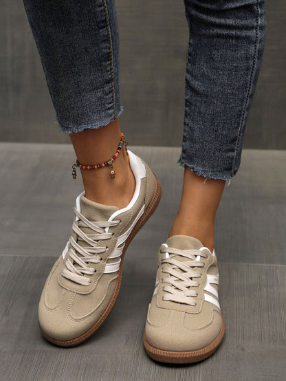 Mix Color Women's Autumn Sneakers Fashion Splicing Flat Heel Vulcanized Shoes Female Lace-Up Non-Slip Pu Leather Casual Shoes