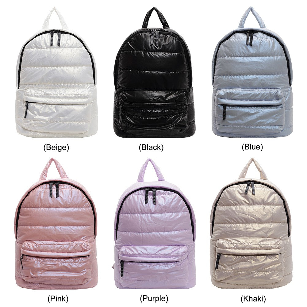 Winter Puffer Students School Bags Large Capacity Down Padded Backpack Solid Color Casual Bookbag Adjustable Strap Teen Rucksack