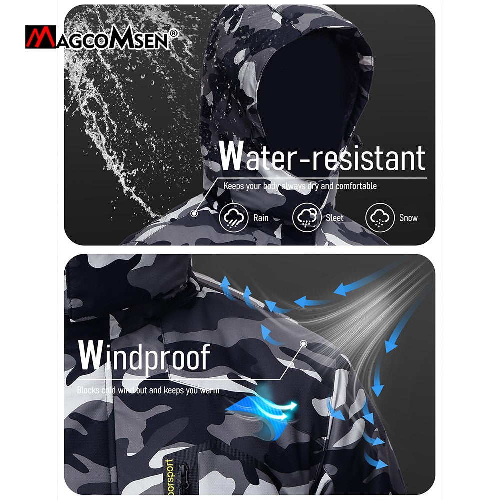 MAGCOMSEN Fleece Ski Jacket Men's Hooded Waterproof Thermal Thick Warm Camo Parka Removable Hooded Coats Winter Snowboard Anorak