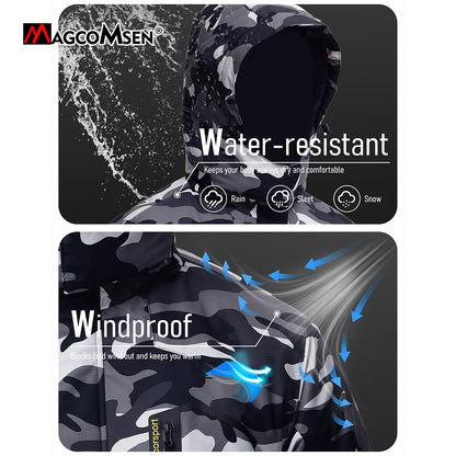 MAGCOMSEN Fleece Ski Jacket Men's Hooded Waterproof Thermal Thick Warm Camo Parka Removable Hooded Coats Winter Snowboard Anorak