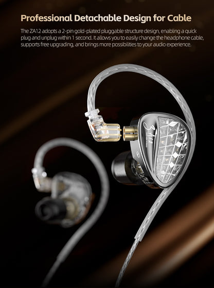 KZ ZA12 Hybrid dynamic balanced armature IEM earphones HiFi Bass wired headphone Noise Cancelling Earbuds in ear Monitor Headset