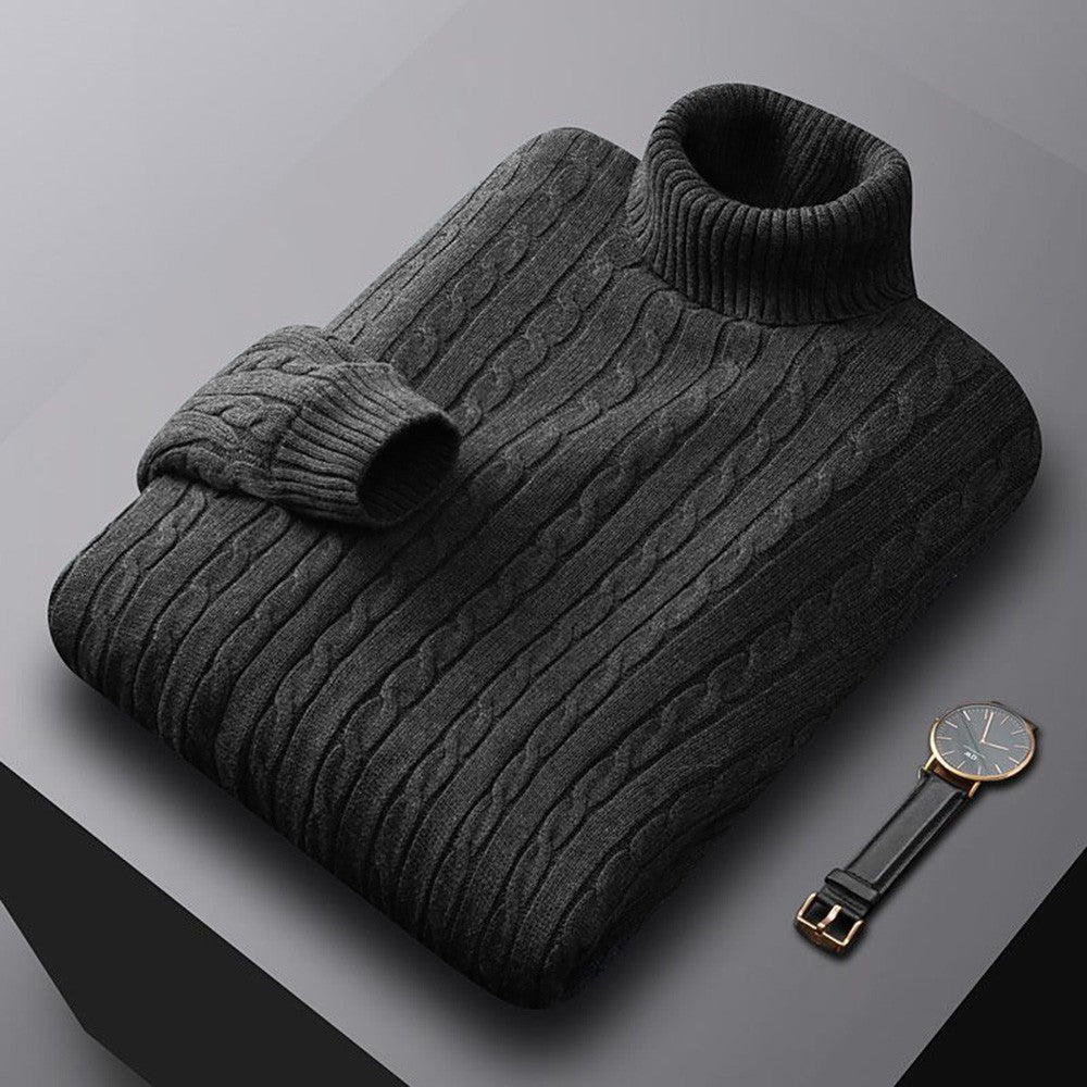 New Men's Turtleneck Sweater Solid Color High Neck Pullover Knitted Sweaters Casual Elastic Sweatwear Mens Fall Winter