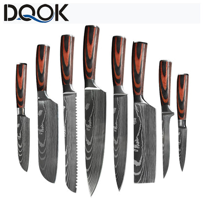Conjunto de Facas de Chef 1-10 Peças Facas de Cozinha Padrão Damasco a Laser Faca Japonesa Santoku Afiada Cutelo Faca Utilitária para Fatiar