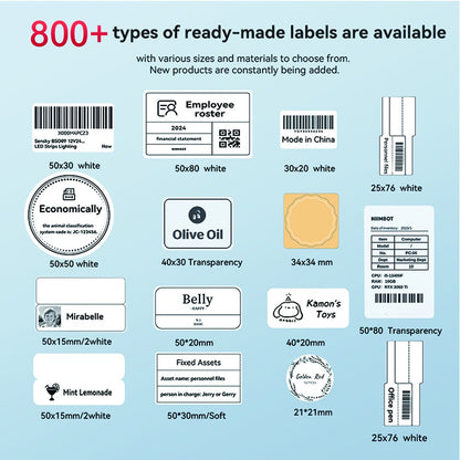 Portable Niimbot B1 Wireless Label Maker Adhesive Sticker Printer Labeling Machine DIY 20-50mm Labels for Office Home