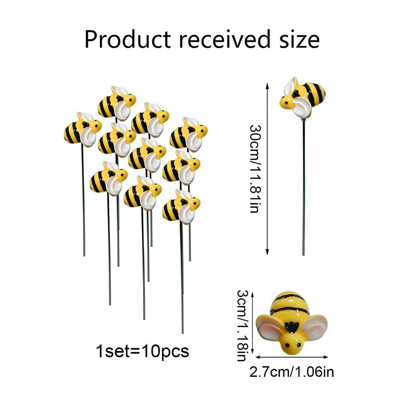 10pcs Garden Stakes Decoration Bee Yard Pot Pile Lawn Pathway Ornament Waterproof Flower Pot Indoor Outdoor Landscape Miniatures