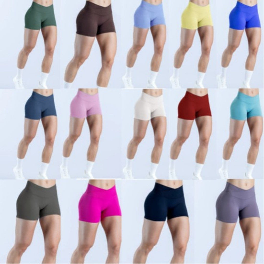 D LOGO Stitching Cross V Waist Seamless Outdoor Sports Yoga Shorts