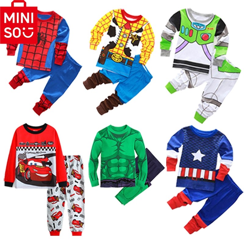 MINISO Little Boys Clothing Disney Pajamas Sets Boutique Cotton Pijama Kids Pyjama Long Sleeve Two Pieces Set 2 to 3 5 6 7 Years