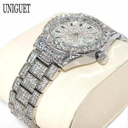 Luxury Jewelry Watch For Womens UNIGUET Fashion Small DialWaterproof Hip Hop Iced Diamond Quartz Wristwatch Small Size For Women