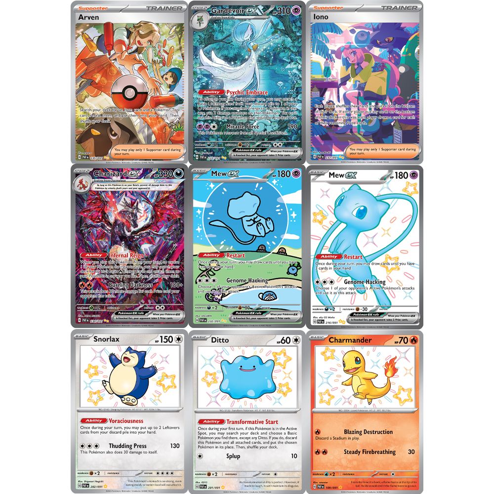 9Pçs Cartas Pokémon SV Destinos de Paldea Mew Charizard Holo foil PTCG Cartas Colecionáveis Iono Gardevoir Card Coleção Ultra Rara Presente