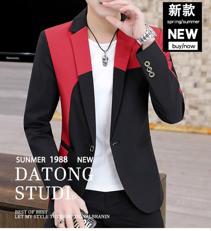 Blazer Men's Fashion Gentleman Business Outdoor Travel Color Matching Wedding Slim-fit Korean Trend Handsome Youth Casual Blazer