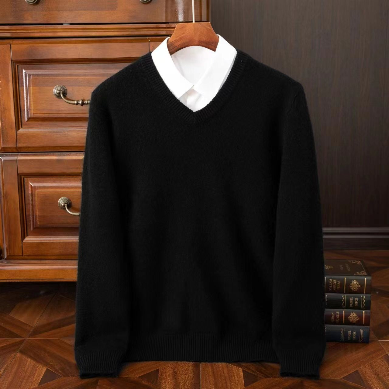 2025 Men's 100% Merino Wool Cashmere V-neck Sweater Pullover Smart Casual Basic Long Sleeve Knitwear Clothes Tops Autumn Winter