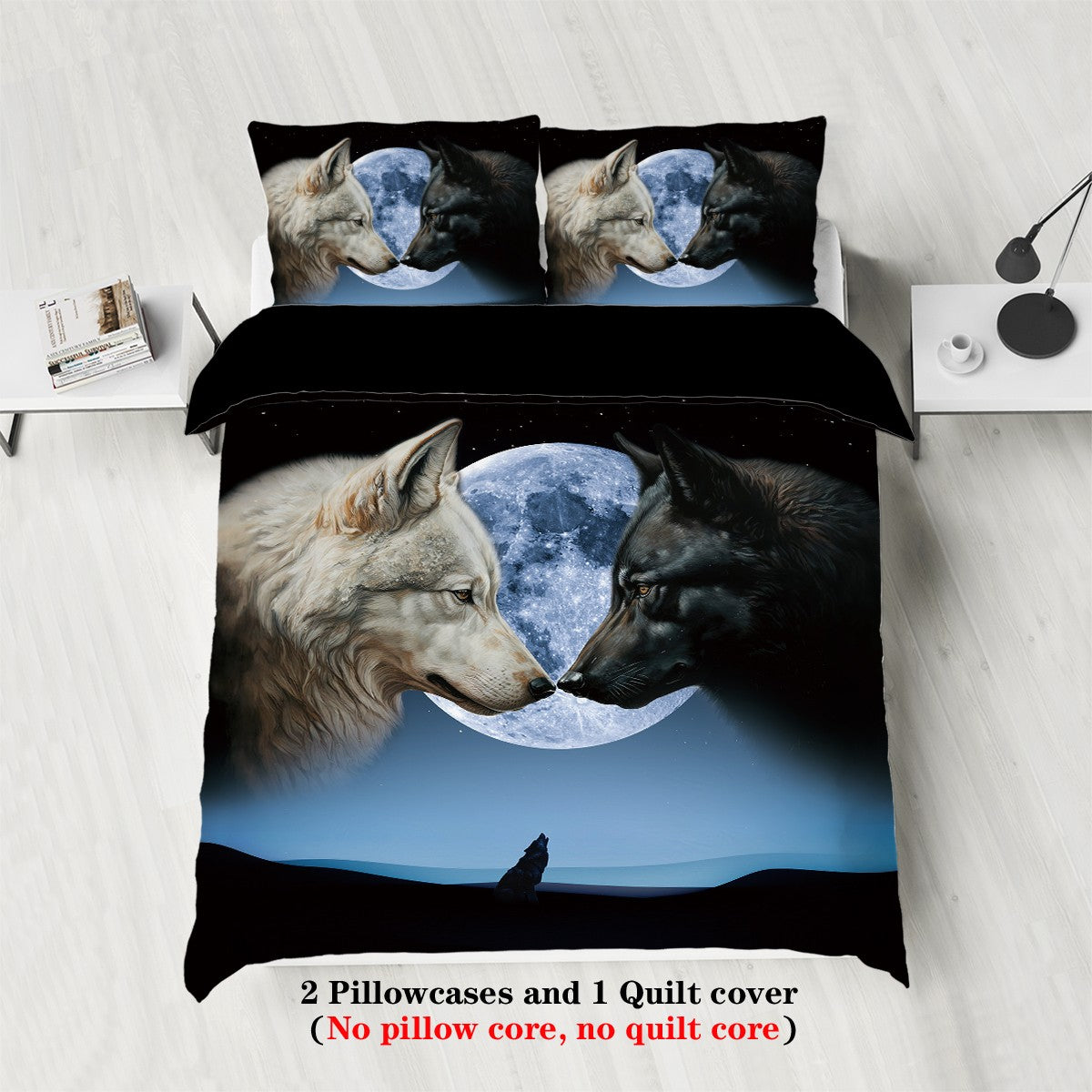Conjunto de 3 peças, jogo de cama com estampa de lobo, queen, king, cama de casal, para quarto, quarto de hóspedes, hotel, decoração de casa