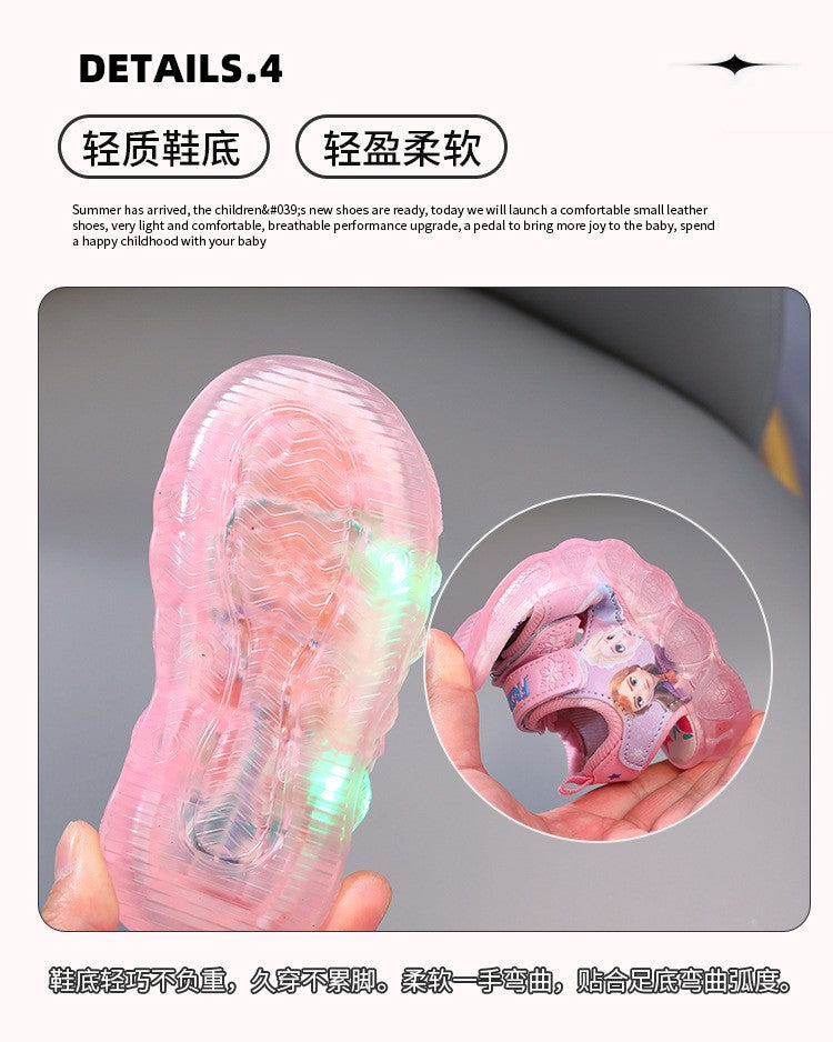 Disney Boys Girls Frozen Elsa Princess Led Light Up Luminous Sports Sandals Summer Kids Sandals Non-slip Toddler Shoes