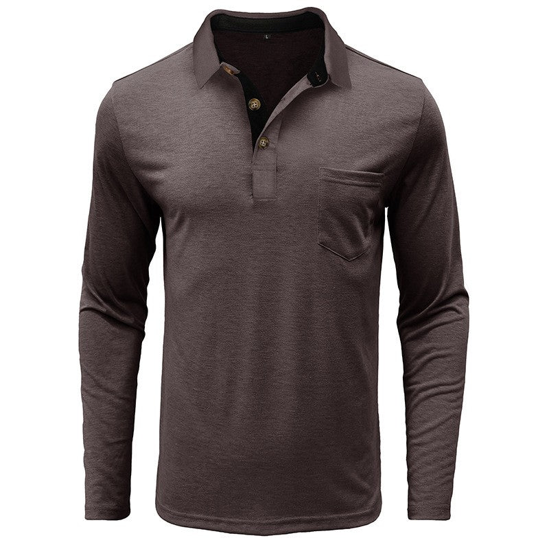 Spring Trend Men's Long Sleeve Casual Tshirt Solid Lapel Button Up Pullover Tops Autumn Turn Down Collar Bottoming Polo Shirt