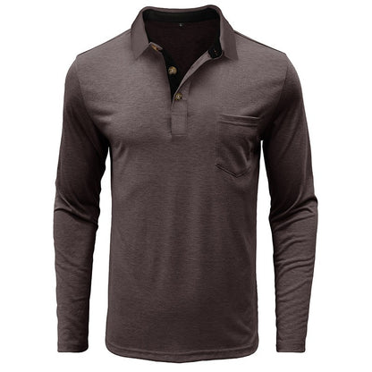 Spring Trend Men's Long Sleeve Casual Tshirt Solid Lapel Button Up Pullover Tops Autumn Turn Down Collar Bottoming Polo Shirt