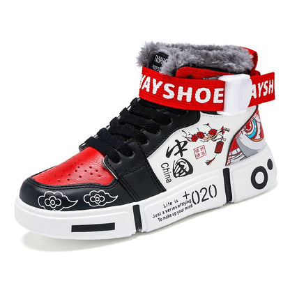 Mens Board Shoes 2025 Winter New High Top Winter Warm Casual Sports Shoes Flat Cotton Comfortable Outdoor Walking Shoes for Men