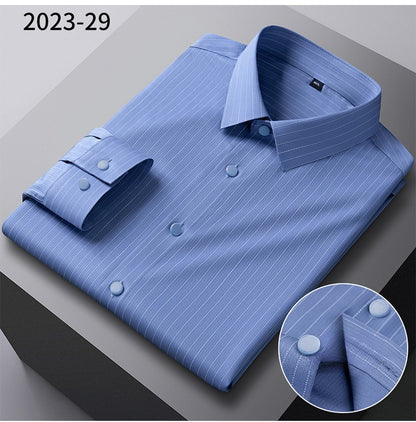 New in shirt elastic plaid casual long sleeve shirts for men slim fit formal shirt fashion easy-care elegants business clothes