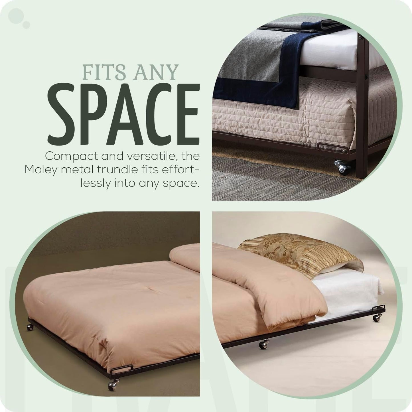 2K Furniture Designs - Twin Size Black Metal Roll Out Trundle Bed Frame for Daybed