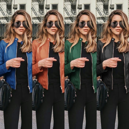 New Women Slim Faux Leather Jacket High Street Classic Moto Biker PU Leater Jacket New Spring Autumn Basic Zipper Coat Outerwear