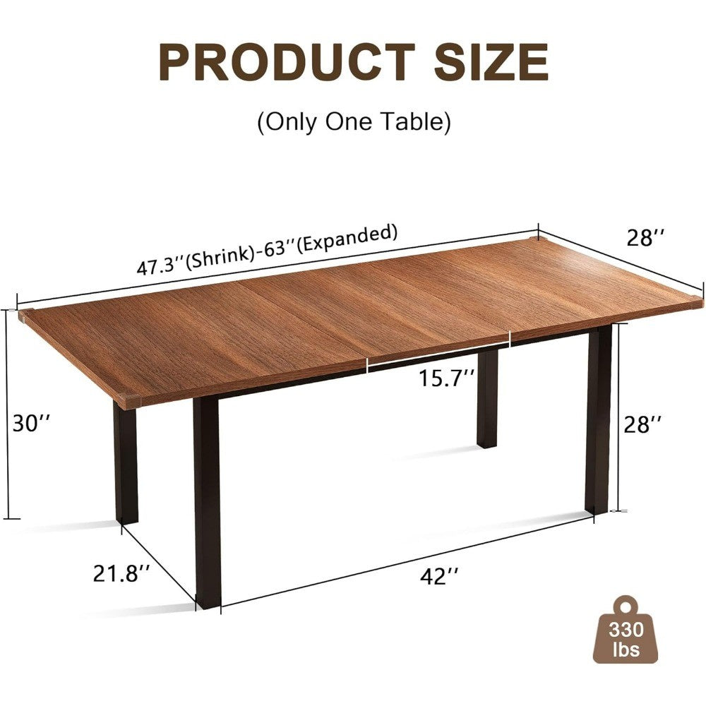 Extendable Dining Table for 4-6, 63" Modern Kitchen Table, Farmhouse Dining Room Tables for Dining, Kitchen, Office, Living Room