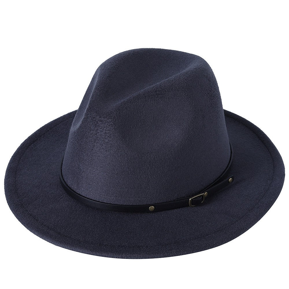 Fedora hat jazz hat men and women classic black leather belt Fedora Panama women autumn and winter Panama hat wholesale