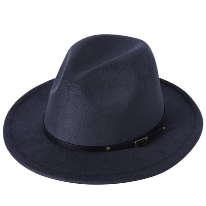 Fedora hat jazz hat men and women classic black leather belt Fedora Panama women autumn and winter Panama hat wholesale
